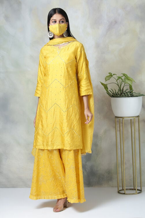 Yellow Viscose Kurta Garara Suit Set image number 6