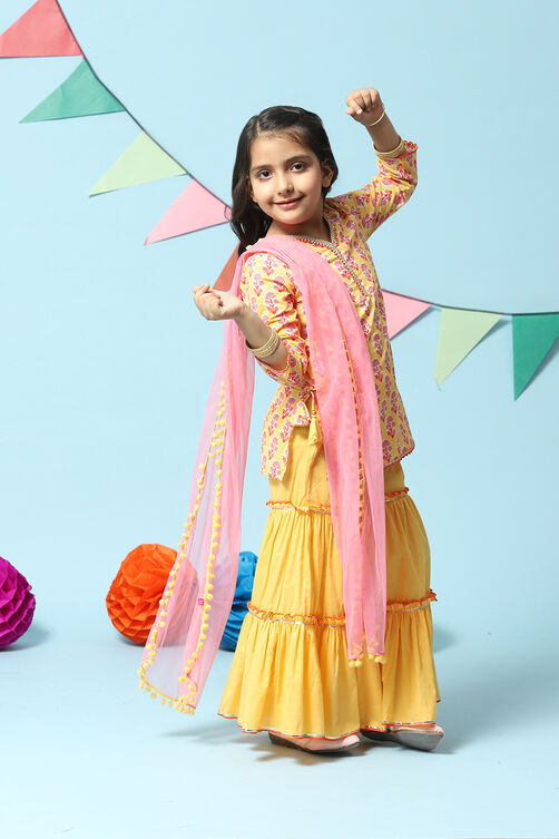 Yellow Cotton Straight Kurta Sharara Suit Set image number 0