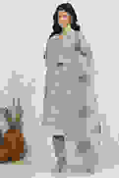 Blue Chanderi Machine Embroidered Unstitched Suit Set image number 4