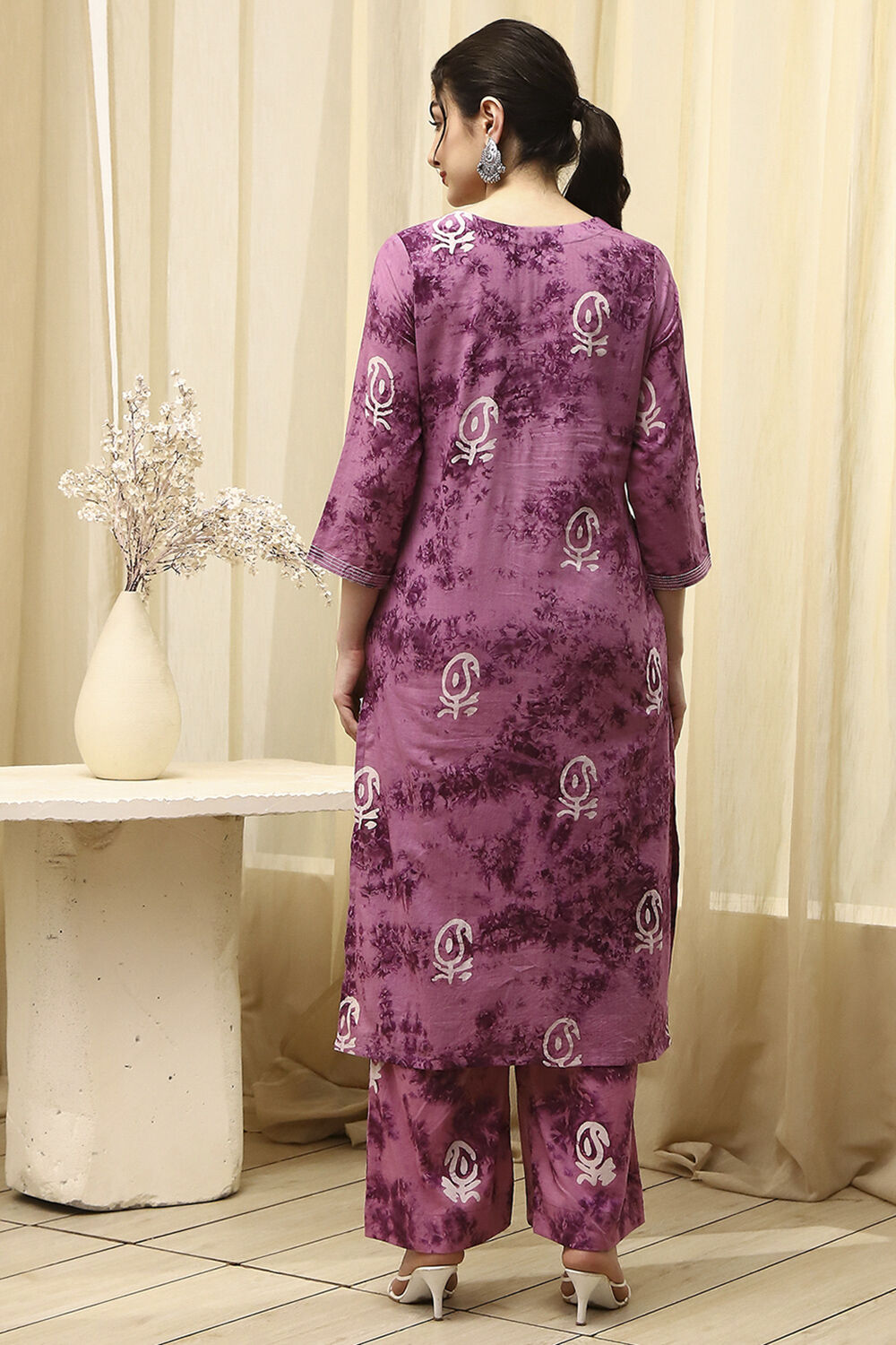 Purple Cotton Unstitched Suit Set image number 5