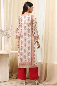 Off White Viscose Rayon Straight Printed Kurta image number 3