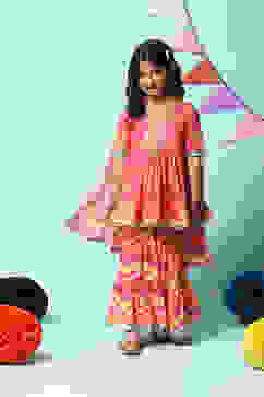 Carmine Pink Cotton Gathered Kurta Garara Suit Set image number 7