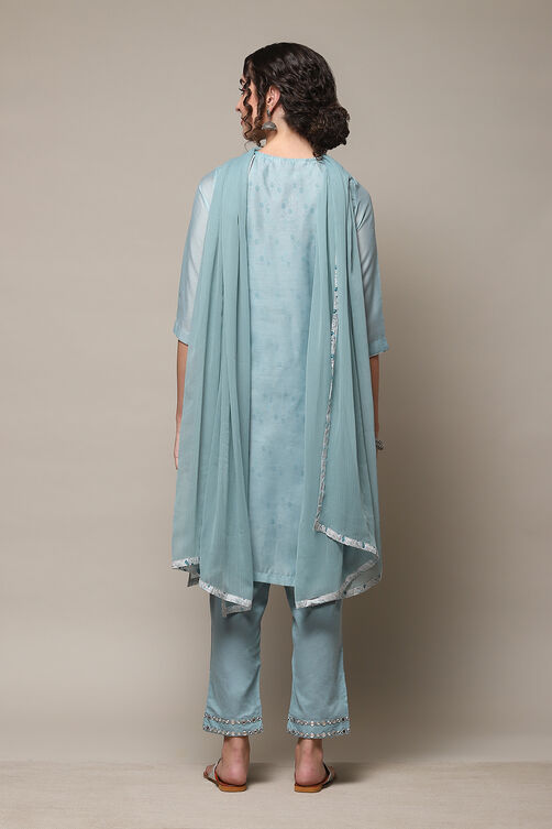 Off White Art Silk Straight Kurta Regular Pant Suit Set image number 4
