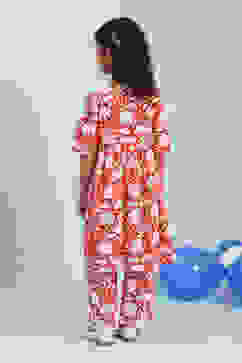 Red Cotton Floral Gathered Kurta Set image number 4