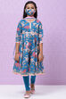 Teal Art Silk Girls Anarkali Kurta Churidar Suit Set image number 5