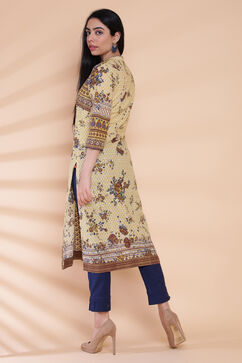 Mustard Cotton Straight Printed Kurta image number 5