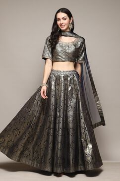 Navy Blue Polyester Lehenga Set image number 7