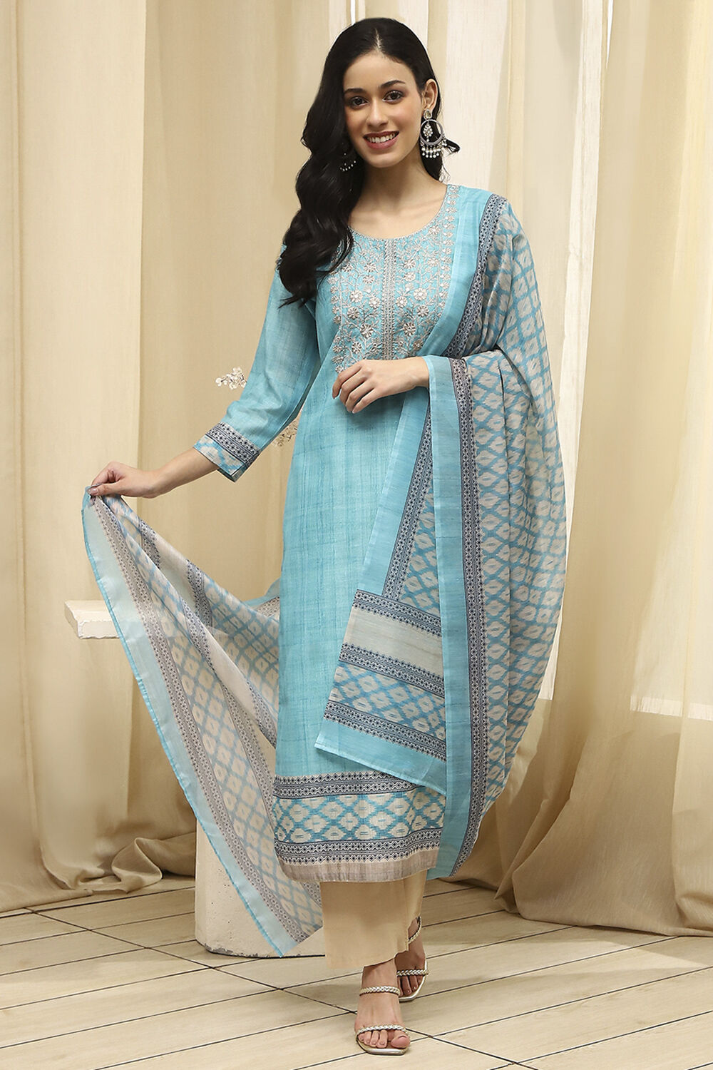 Pink Cotton Machine-Embroidered Unstitched Suit Set image number 1