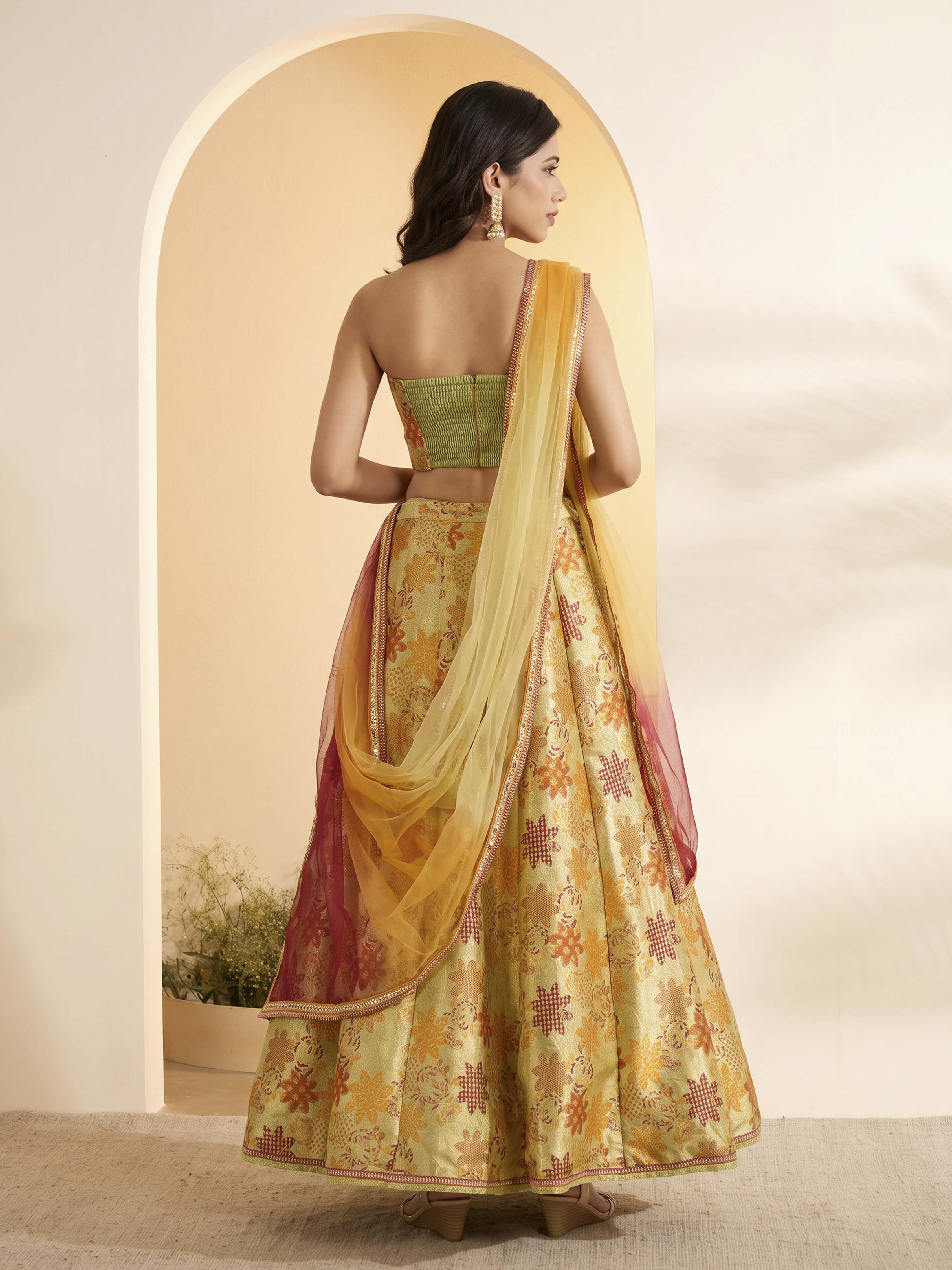 Mint Green Polyester Kalidar Lehenga Set image number 4