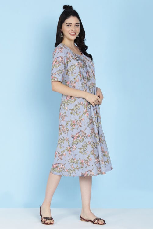 Coral Cotton Flax A-line Printed Kurta Dress image number 2