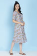 Sky Blue Cotton Flax A-line Printed Kurta Dress image number 2
