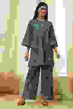 Teal Cotton Printed Straight Kurta Set image number 6