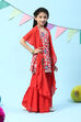 Red Polyester A-Line Printed Kurta Sharara Suit Set