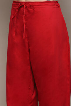 Red Cotton Silk Kalidar Kurta Palazzo Suit Set image number 1