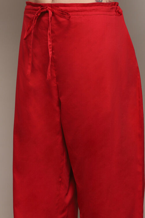Red Cotton Silk Kalidar Kurta Palazzo Suit Set image number 1