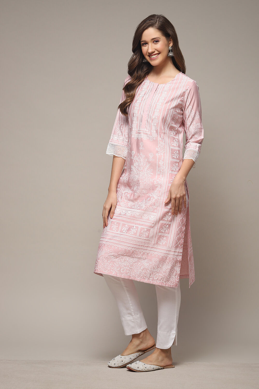 Pink Viscose Straight Printed Kurta image number 0
