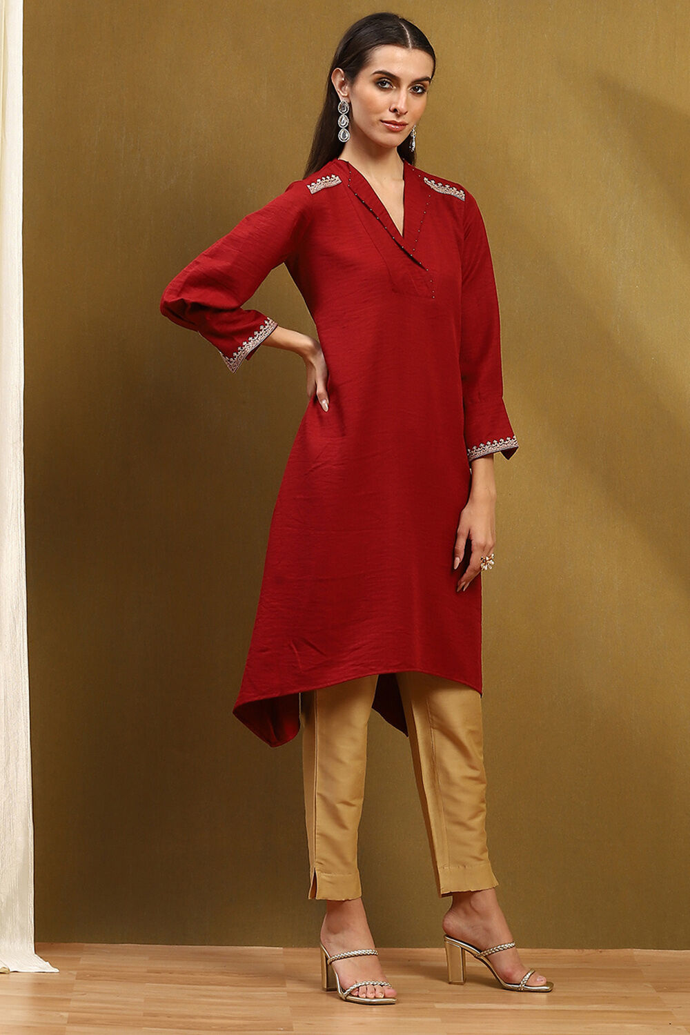 Rust Polyester Straight Kurta image number 4