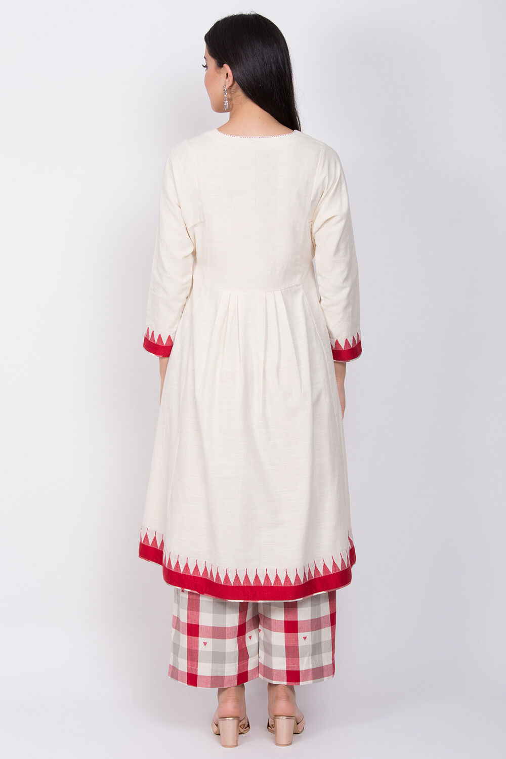 Ivory Eco Cotton Front Open Kurta Palazzo Suit Set image number 5