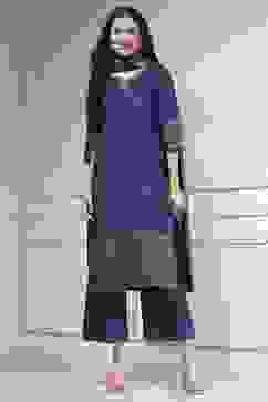 Blue Cotton Printed Straight Suit Set image number 6