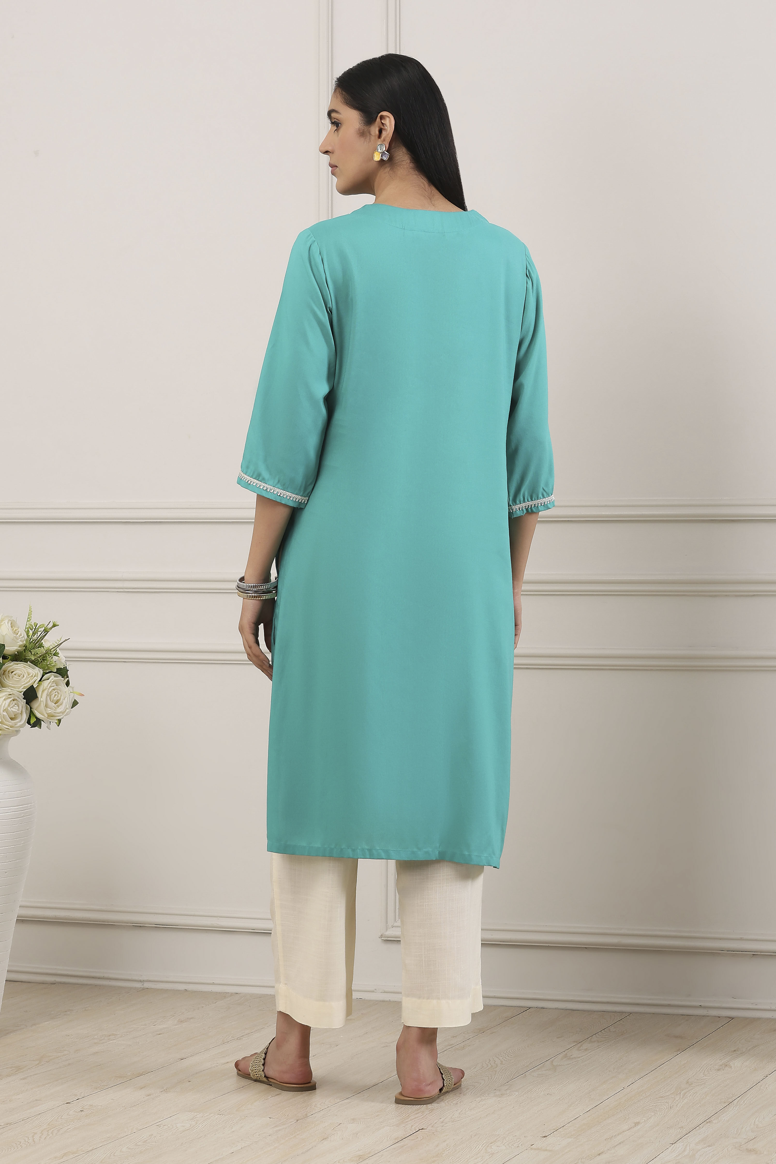 Turq Viscose Rayon Straight Kurta image number 3