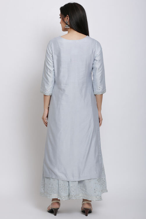 Ice Blue Cotton Silk Straight Kurta Skirt Suit Set image number 5