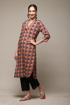 Maroon LIVA Straight Printed Kurta image number 2