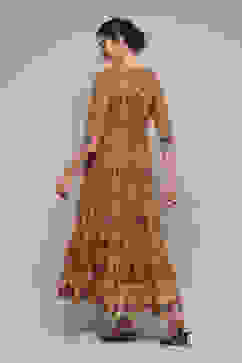 Mustard Cotton Tiered Dress image number 4