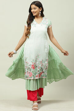 Green Art Silk Flared Kurta image number 0