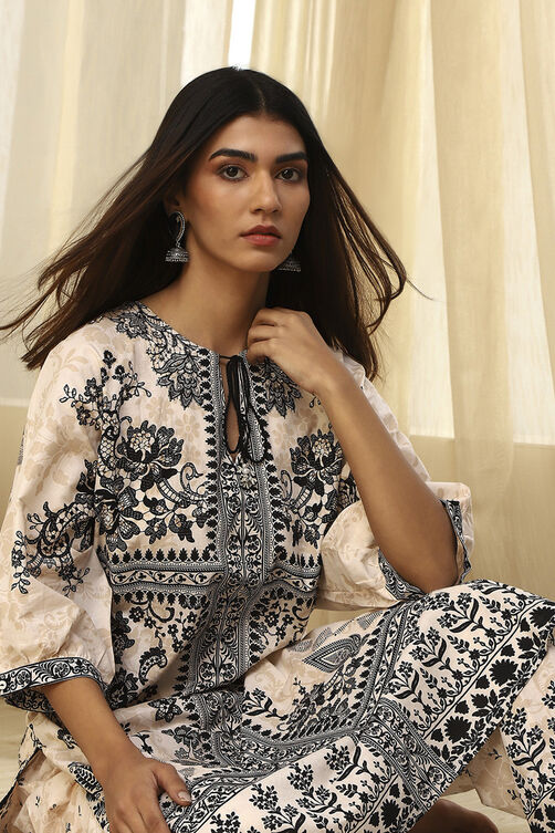 Beige and Brown Pure Cotton Printed Kurta Set image number 0