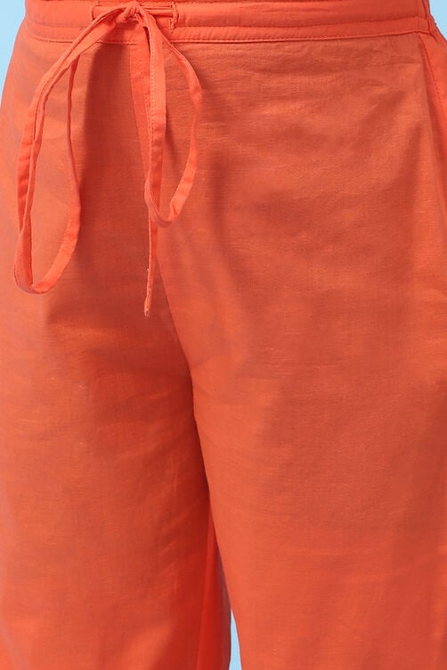 Orange Art Silk Straight Kurta Regular Pant Suit Set image number 2