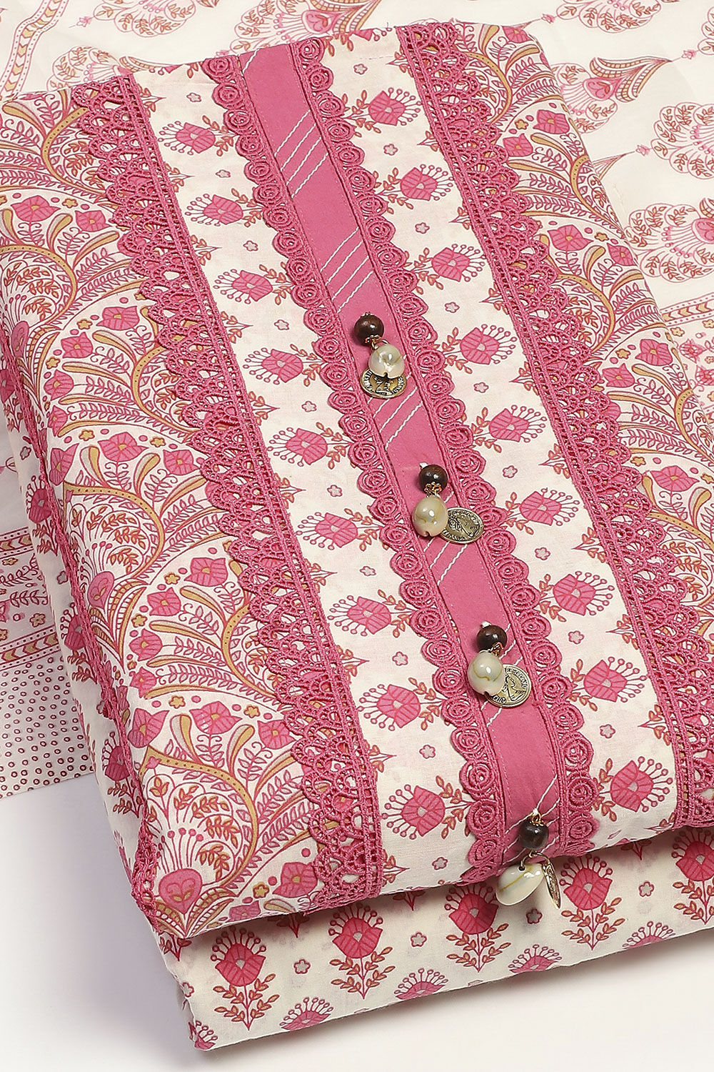 Pink Cotton Unstitched Suit Set image number 4