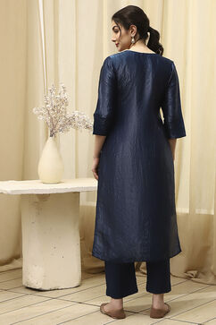 Navy Blue Tissue Machine Embroidered Unstitched Suit Set image number 5