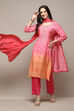 Pink Muslin Digital Print Unstitched Suit Set image number 1