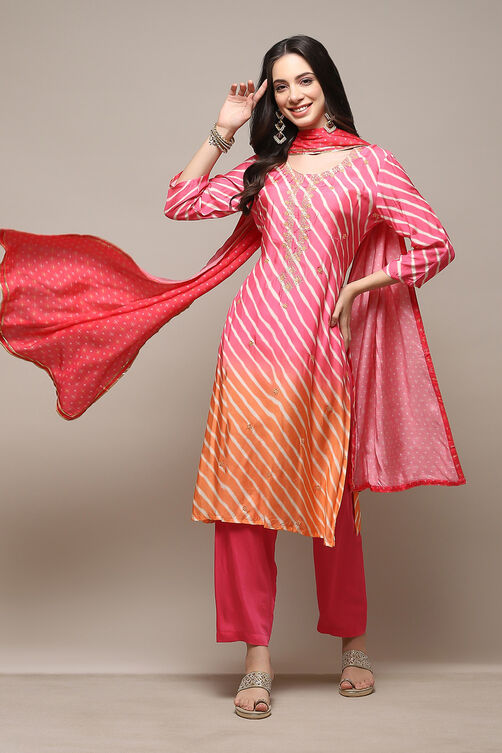 Pink Muslin Digital Print Unstitched Suit Set image number 1
