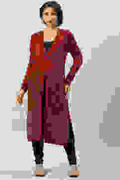 Maroon Acrylic Straight Yarndyed Kurta image number 2