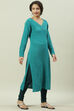 Aqua Blue Acrylic Straight Yarndyed Kurta image number 2