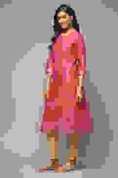 Pink Cotton Straight Printed Kurta image number 3