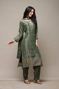 Metalic & Green Banarasi Silk Digital Print Unstitched Suit Set image number 7