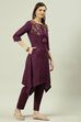 Purple Cotton Blend Asymmetric Kurta Pant 2 Piece Set image number 3