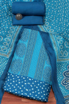 Blue Silk Blend Digital Print Unstitched Suit Set image number 0