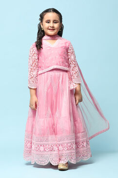 Pink Poly Viscose Embroidered Suit Set image number 7