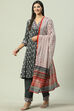 Charcoal LIVA A-Line Kurta Palazzo Suit Set