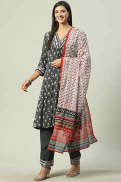 Charcoal LIVA A-Line Kurta Palazzo Suit Set image number 0