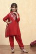 Red Viscose Rayon Solid A-Line Suit Set image number 5