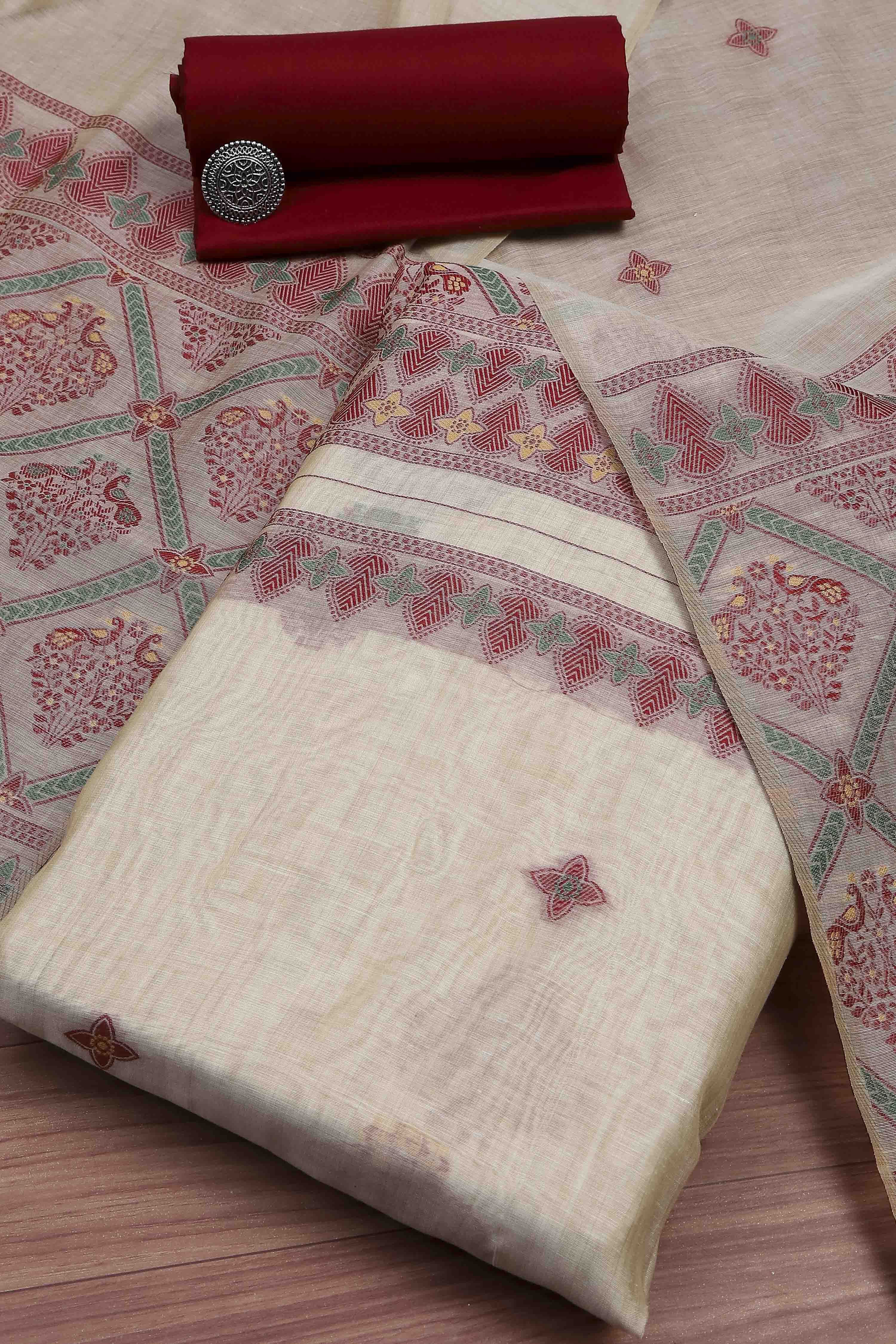 Black Cotton Printed Embroidered Unstitched Suit Set image number 0