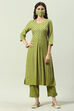 Green Printed Rayon Straight Kurta Regular Pant Suit Set