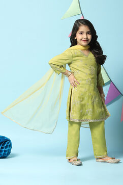 Green Art Silk Straight Kurta Regular Pant Suit Set image number 6