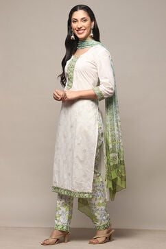 White Green Cotton Unstitched Suit set image number 5