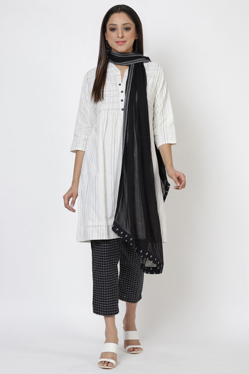 Black And White Cotton A-Line Kurta Slim Pants Suit Set image number 0