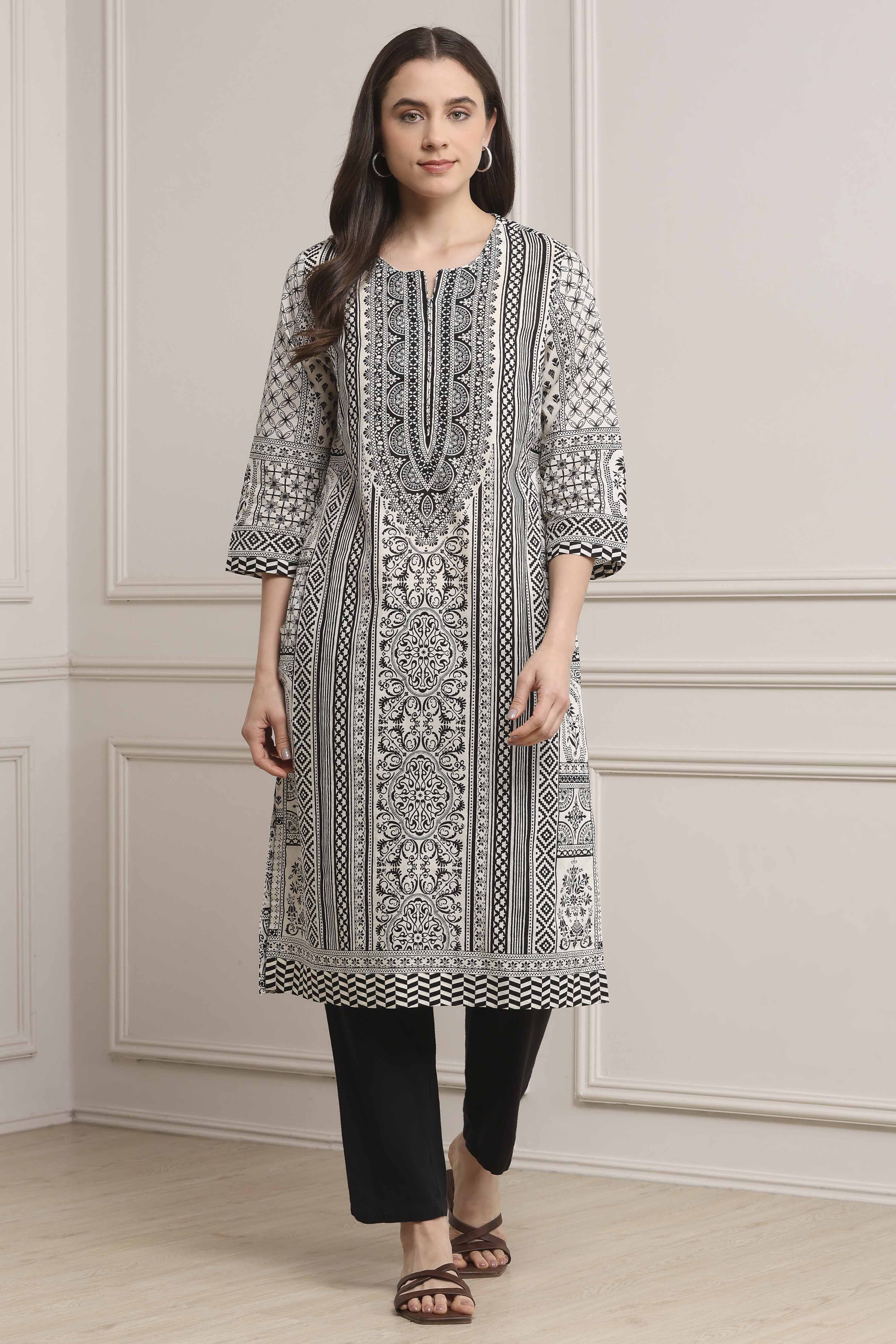 Black Cotton Straight Kurta image number 5